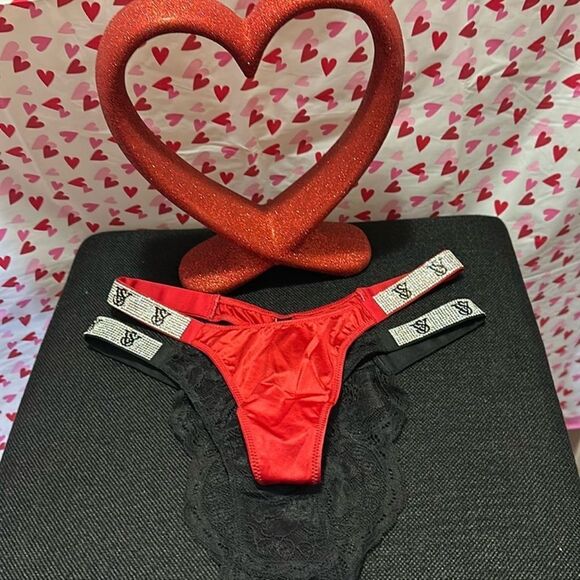 Victoria Secret Bundle one red thong and one black Brazilian panty - Picture 1 of 8